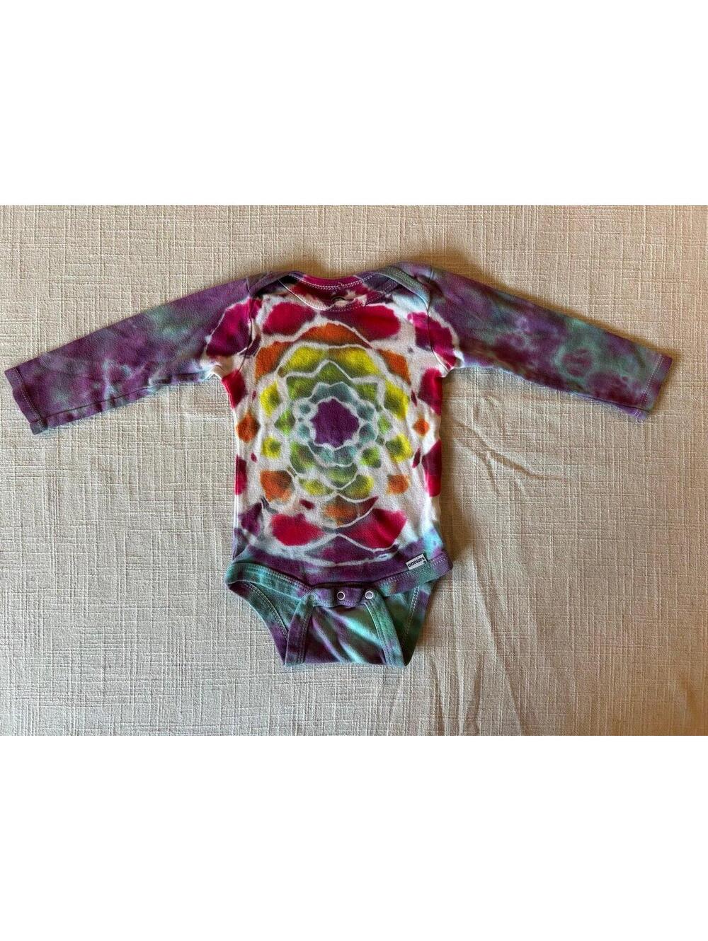 Gerber Tie Dye Long Sleeve Bodysuit Size 12 Months Rainbow Mandala